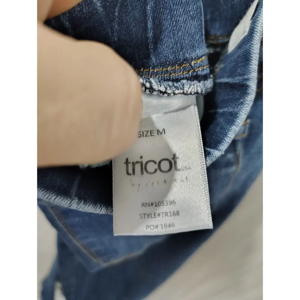 Women's Tricot Distressed Flare Fringes Denim Jeans Size M Boho Retro
